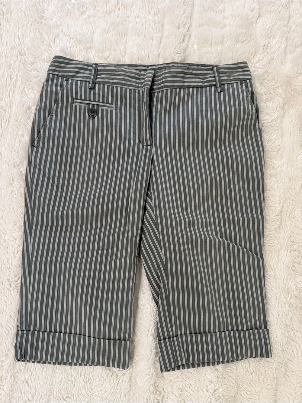 BCBGMaxAzria Gray and White Striped Tailored Shorts
